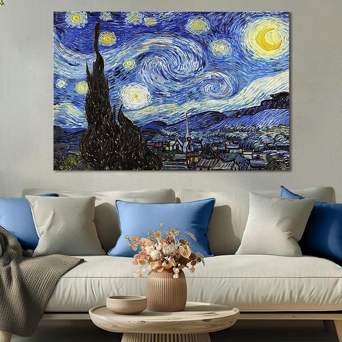 Starry Night, Vincent Van Gogh Canvas Wall art, Classic Paintings Framed Pictures Poster, Abstract Artwork Prints for Home Decor 32"x48"