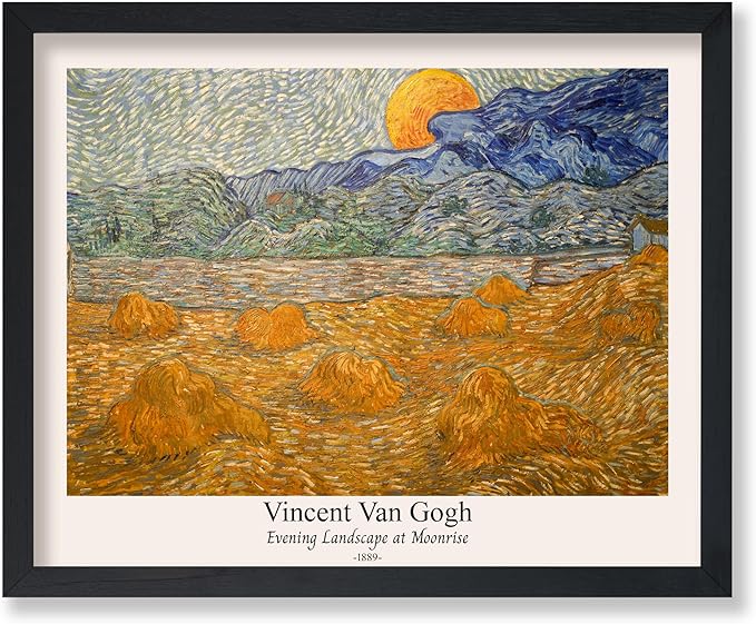 Monem Art Vintage Van Gogh Poster - Retro Evening Landscape at Moonrise Print - Impressionism Art - Fine Art - Classic Painting Art - Aesthetic Living Room Wall Decor - 24x32 UNFRAMED Wall Art