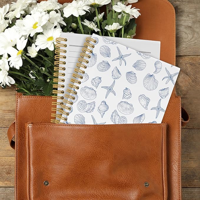 Vintage Ocean Blue Coast Notebook, Summer Seashell Starfish Journal Notebooks for Girls Women, Trendy Coastal Coquette Stuff Planner School Supplies Hardcover Spiral Notebook 5.5x8.3 Inch