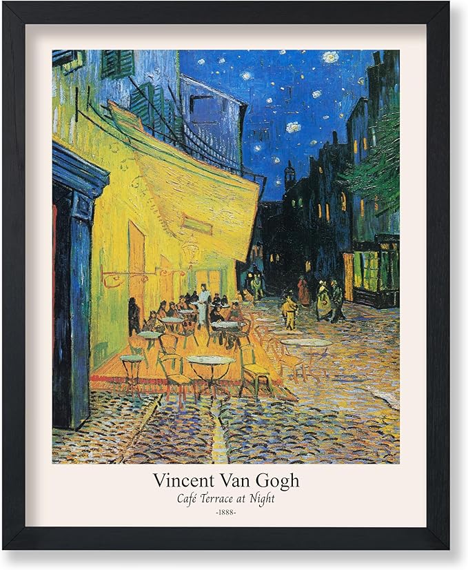 Monem Art Vintage Van Gogh Poster - Retro Cafe Terrace at Night Print - Impressionism Art - Fine Illustration - Classic Painting Design - Aesthetic Living Room or Bedroom Wall Decor - 8x10 UNFRAMED Wall Print