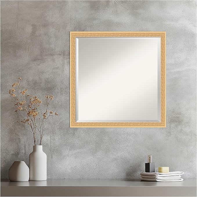 Amanti Art Gold Wall Mirror 22x22 Bethany Gold Square Bathroom Mirror for Wall Decor Living Room, Medium Traditional Wood Frame, Hangs Horizonally and Vertically, Bathroom Decor, Beveled Edge