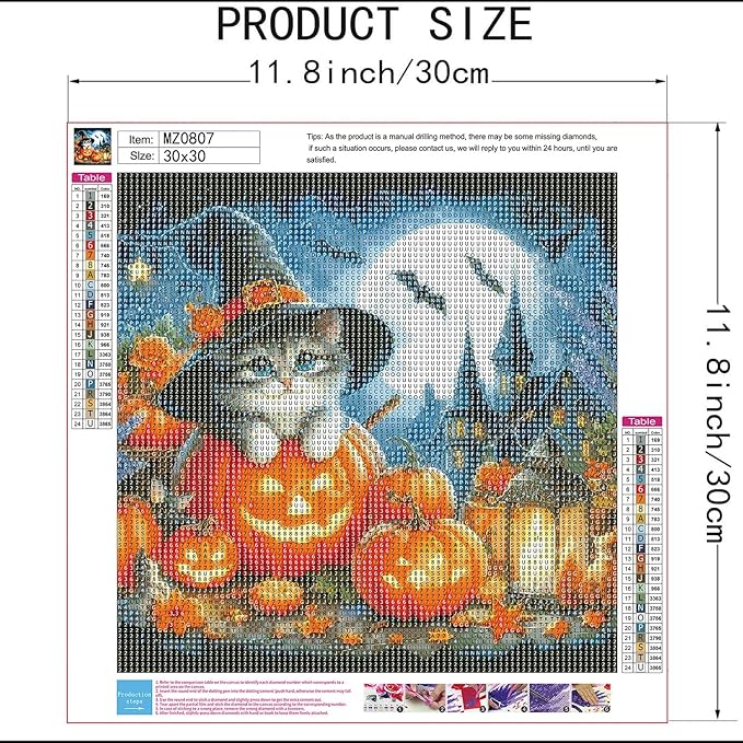 mrpwnle Diamond Art Kits for Adults, Halloween Diamond Painting Kits for Beginners, Halloween Cat Pumpkin Diamonds Art Painting Kits, 5D Round Full Drill Crafts Kits Home Decor Gifts 12x12in