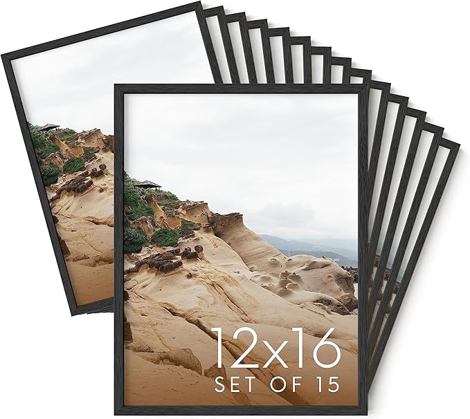 Haus and Hues 12x16 Black Oak Wood Picture Frames Set of 15 - Premium Bulk Picture Frames 12x16 Bundle - Elegant Gallery Wall Frame Set for Posters, Art Display - Ideal for Wall Decor in Home & Office