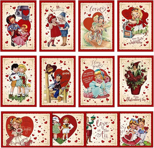 Yinder 24 Set Mini Vintage Valentines Day Cards with Envelopes Vintage Retro Valentines Day Greeting Cards Assortment for Wedding Party Anniversary Classroom Home Office Business Exchange