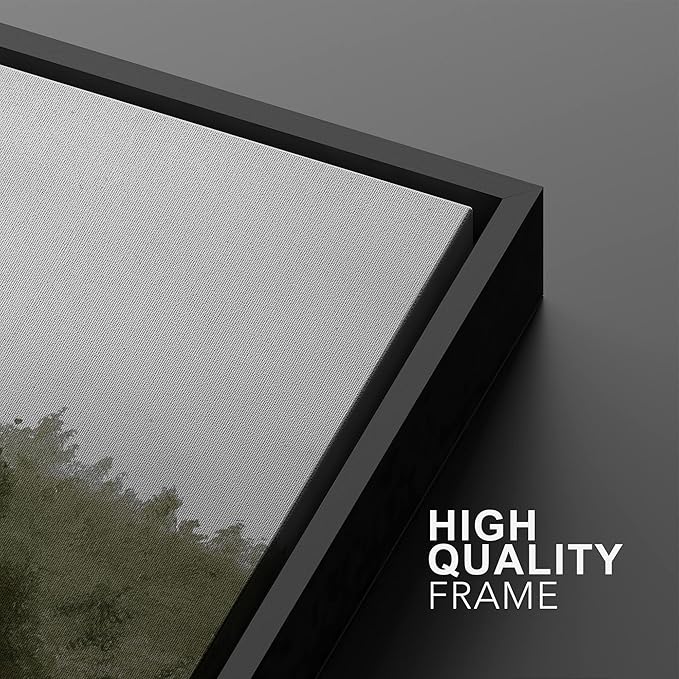 SIGNWIN Framed Canvas Print Wall Art Set Green Mountain Hill Forest Landscape Nature Wilderness Illustrations Fine Art Farmhouse/Country Minimal for Living Room, Bedroom, Office - 16"x24"x2 Black