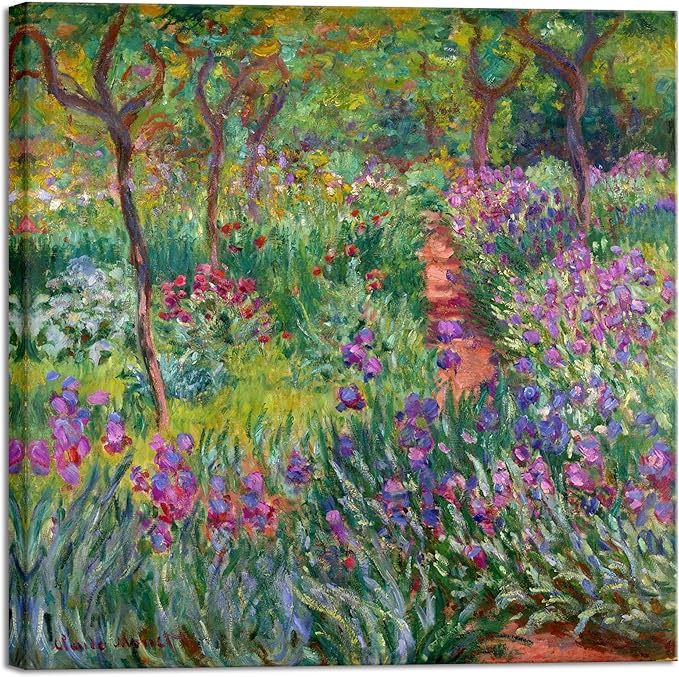 Wieco Art Canvas Print Wall Art The Iris Garden at Giverny,1899-1900 by Claude Monet Impressionism Art Print Picture Artwork for Living Room Bedroom Home Kitchen Decorations