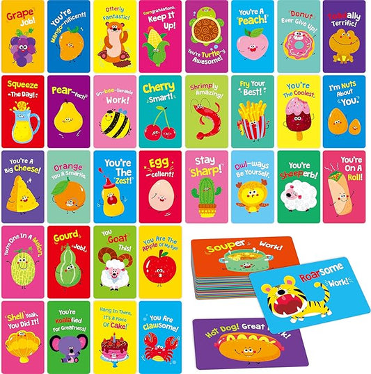 120 Motivational Cards, 60 Designs Pun Incentive Flashcards Encouragement Note Cards-Blank Side, Small Mini Funny Inspirational Affirmation Greeting Card for Kids, Students, Teachers, Parents