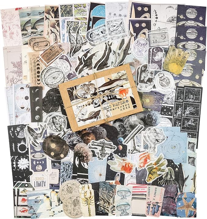 Knaid 200 Pieces Vintage Ephemera Pack Decoupage Paper Junk Journal Kit Scrapbook Planner Sticker Supplies for Art Journaling Bullet Journals Collage Craft Notebooks Album Crafter Gifts (Exploration)