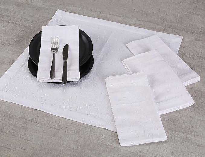Lightnpro Cotton Euck Dinner Napkins Set of 12, Hemstitched Dinner Cloth Napkins with Metred Corners, Washable and Reusable for Dining, Parties, Weddings, Holiday & Everyday Use - 17x17 Inch White