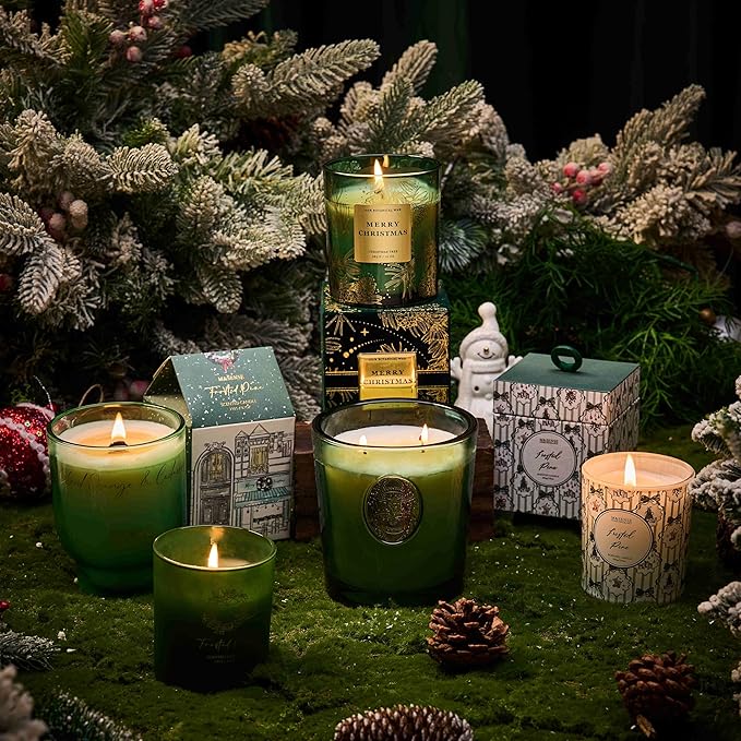 M&SENSE Christmas Holiday Candle - Frosted Pine Scent, 7.4oz Soy Wax, Winter Scented Candle Gift for Women and Teen Girls