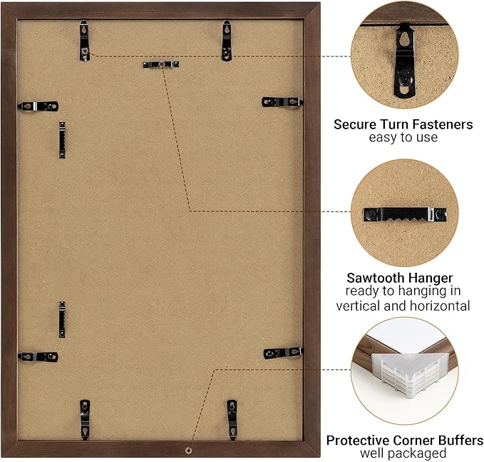 Heimlove 13x19 Picture Frame,13 x 19 Natural Solid Walnut Wood Frame Matted to 11x14 with Tempered Glass,13"x19" Handcrafted wood Poster Frame,Vertical or Horizontal Wall Hanging Display,1 Pack