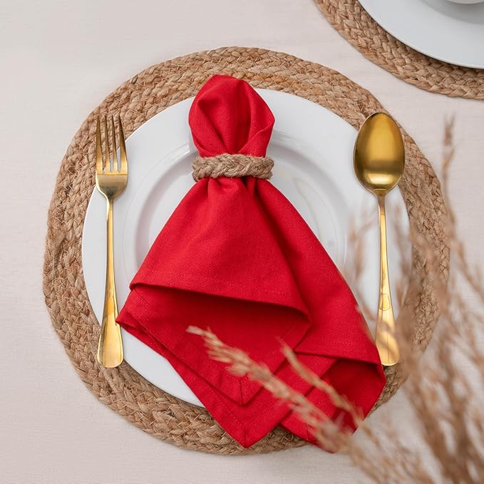 Blue Needles Solid Cloth Napkins Set of 12 Red 100% Cotton Dinner Napkins 18x18 inches - Soft, Reusable, Absorbent & Washable Linen, Ideal for Christmas Events, Parties & Everyday Use