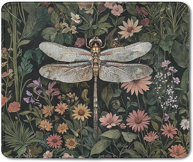 Moody Floral Dragonfly Mouse Pad,Dark Cottagecore Botanical Dragonfly Mouse Pads Mousepad for DeskOffice Dorm Computers Laptop, Aesthetic Office Supplies Desk Accessories, 9.5x7.9 Inch