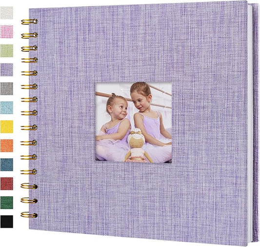 Scrapbook Photo Album Linen Cover, 8 x 8 Inch Hardcover Kraft White Pages Memory Book, for Travel Wedding Guest Book Christmas Baby Shower (20 Sheets/ 40 Pages,Purple)