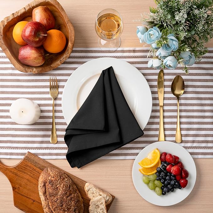 Blue Needles Solid Cloth Napkins Set of 12 Black 100% Cotton Dinner Napkins 18x18 inches - Soft, Reusable, Absorbent & Washable Linen, Ideal for Christmas Events, Parties & Everyday Use