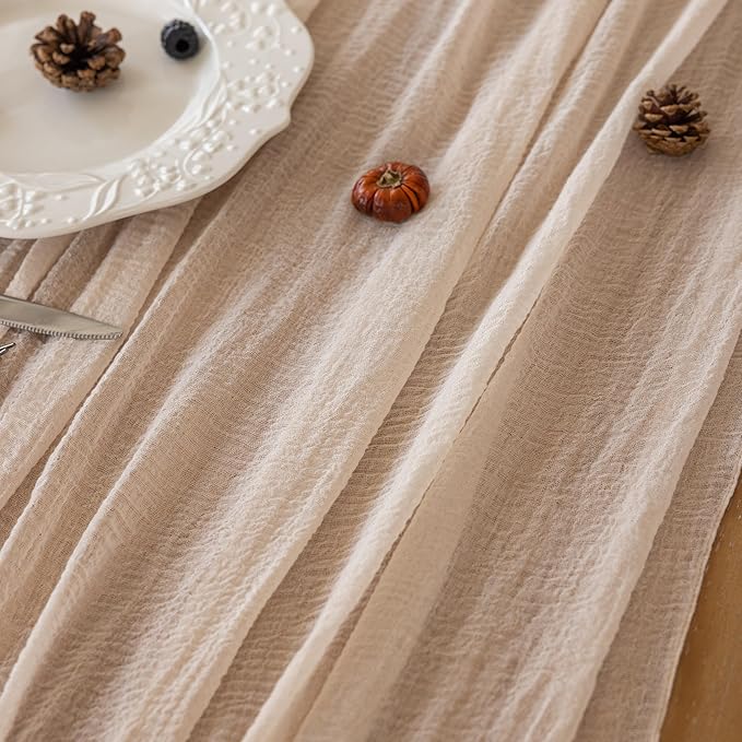 Keketoarrange 6pcs Beige Cheesecloth Table Runner Gauze Rustic 120 Inch 10 FT for Wedding Baby Shower Bridal Shower Birthday Engagement Garden Party Long Sheer Boho Spring Easter Home Decorations