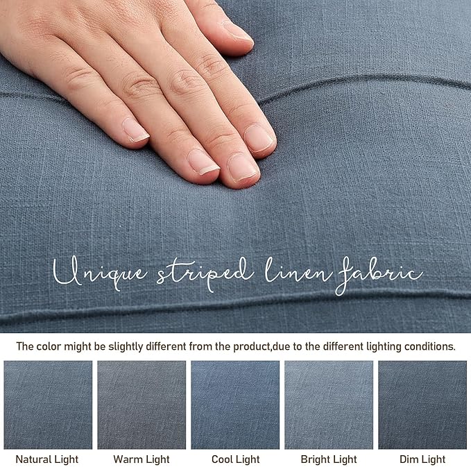 ZWJD Decorative Linen Throw Pillow Covers 22x22 Set of 2 Solid Handcrafted Striped Cushion Covers for Bed Soft Modern Farmhouse Neutral Pillowcase for Couch Bedroom Living Room Home Decor(Slate Blue)