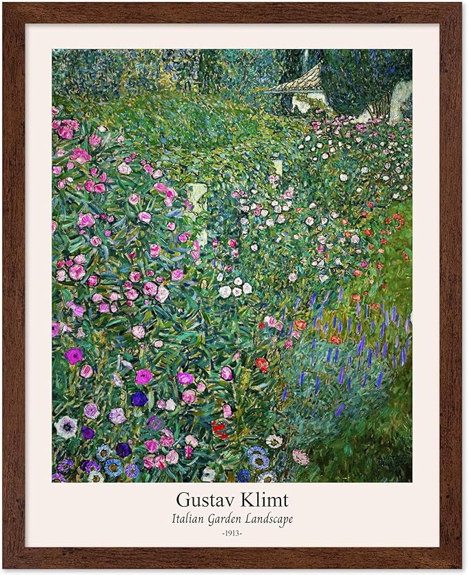 Poster Master Vintage Gustav Klimt Poster - Retro Italian Garden Landscape Print - Art Nouveau - Floral Art - Botanical Art - Classic Painting - Aesthetic Living Room Decor - 8x10 Brown Framed