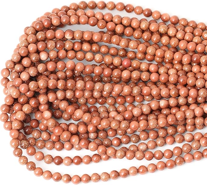 60PCS 6mm Gold Sandstone Gemstone Round Loose Beads for Jewelry Making 1 Strand 15"