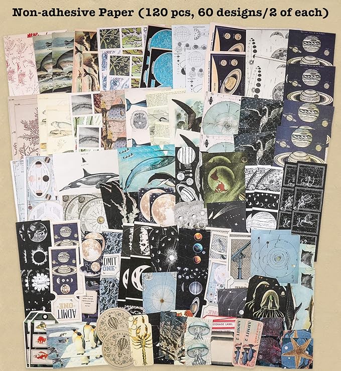 Knaid 200 Pieces Vintage Ephemera Pack Decoupage Paper Junk Journal Kit Scrapbook Planner Sticker Supplies for Art Journaling Bullet Journals Collage Craft Notebooks Album Crafter Gifts (Exploration)