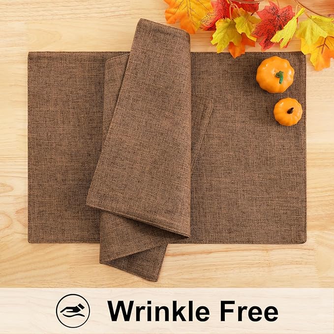 homing Cotton Linen Placemats Set of 8, Cloth Washable Farmhouse Dining Table Mats for Indoors & Outdoors, Easy to Clean, Brown, 13 x 19 Inch