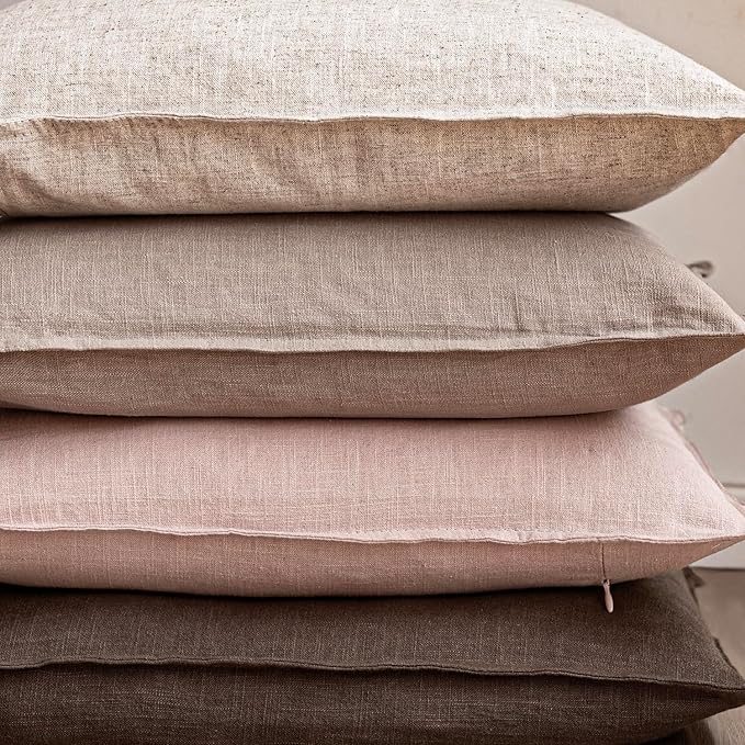 Foindtower Pack of 2, Decorative Linen Solid Throw Pillow Covers Soft Accent Cushion Case Boho Farmhouse Pillowcase for Bed Chair Couch Sofa Bedroom Living Room Home Decor 20 x 20 Inch Light Pink