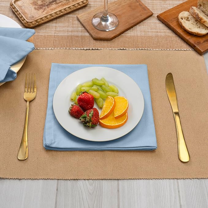 Blue Needles Solid Cloth Napkins Set of 6 Ice Blue 100% Cotton Dinner Napkins 18x18 inches - Soft, Reusable, Absorbent & Washable Linen, Ideal for Christmas Events, Parties & Everyday Use