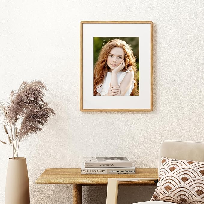 16x20 Picture Frame for Wall, Solid Oak Wood 16 by 20 Frames, 16 x 20 Poster Frame with Tempered Glass, 16x20 Frame Matted to 11x14, 16"x20" Wood Frame for Home Decor, Natural Oak Color, 3 Pack