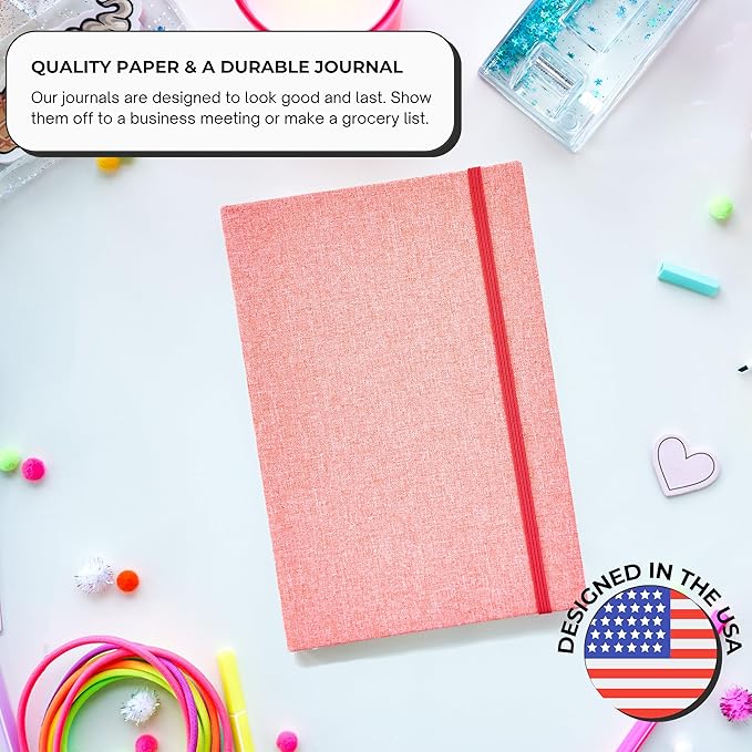 Portage Blank Hardcover Aesthetic Notebook Writing Journal – Bleed-Proof Paper Notepad for Journaling, High GSM, A5 Notebook, Cream Pages - Salmon, 6 x 8.5 Inches, 224 Pages