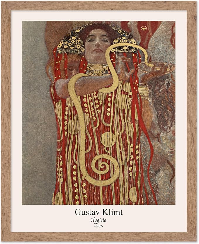 Poster Master Vintage Gustav Klimt Poster - Retro Hygieia Print - Art Nouveau - Greek Goddess of Health Art - Symbolism Art - Classic Painting - Aesthetic Living Room Decor - 11x14 Beige Framed