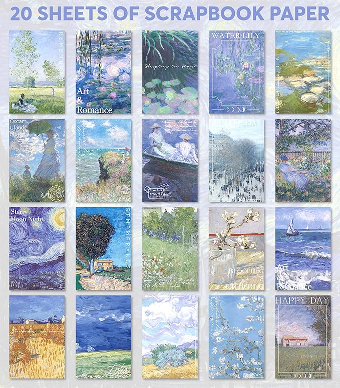 Vintage Journaling Supplies for Junk Journal - 487 Scrapbooking Stickers & 20 Ephemera Papers Washi Stickers with Art Famous Paintings