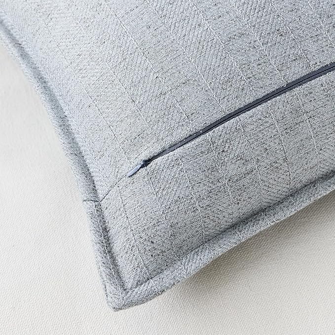 18x18 Linen Pillow Covers Steel Blue Pack of 2 Farmhouse Boho Neutral Accents Striped Textured Square Decorative Throw Pillow Cases for Living Room Couch Bed Home Decor