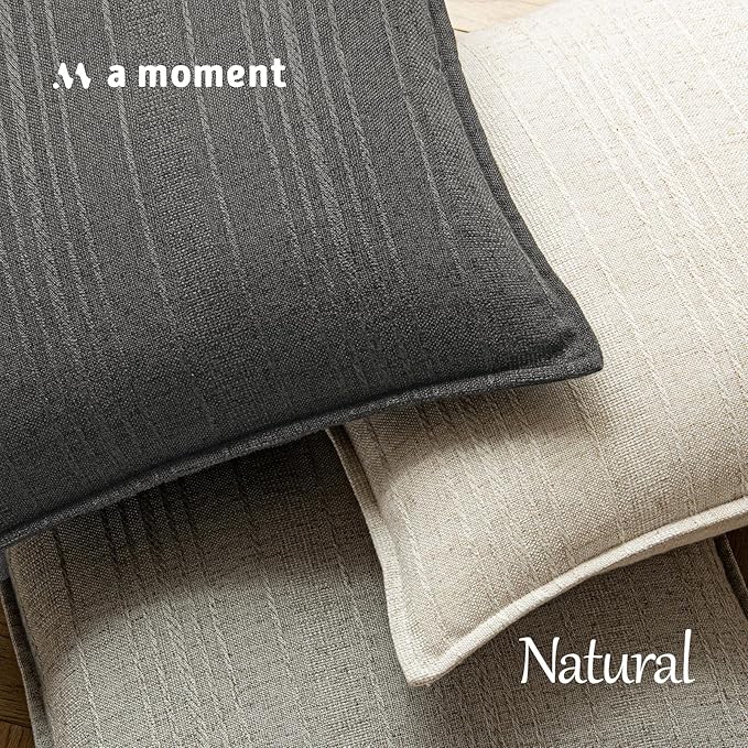 a moment Linen Pillow Covers Set of 2,Boho Farmhouse Throw Pillowcases Neutral Textured Decorative Covers for Couch Sofa,Soft Linen Blend Accent Case Cushion Living Room Home Decor 18"x18"Rustic Gray