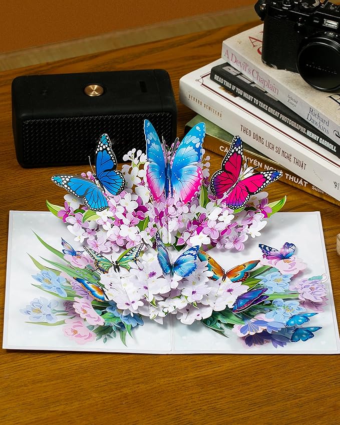 Butterflies with Flowers 3D Pop-Up Greeting Card Handmade Paper Floral Notecard, Pop Up Cards for Birthday, Thank You, Get Well, Anniversary, Valentine, Christmas, Gifts for Women, Mom, Wife