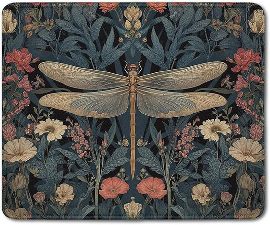 Moody Floral Dragonfly Mouse Pad,Dark Cottagecore Botanical Dragonfly Mouse Pads Mousepad for Desk Office Dorm Computers Laptop, Aesthetic Office Supplies Desk Accessories, 9.5x7.9 Inch,J079