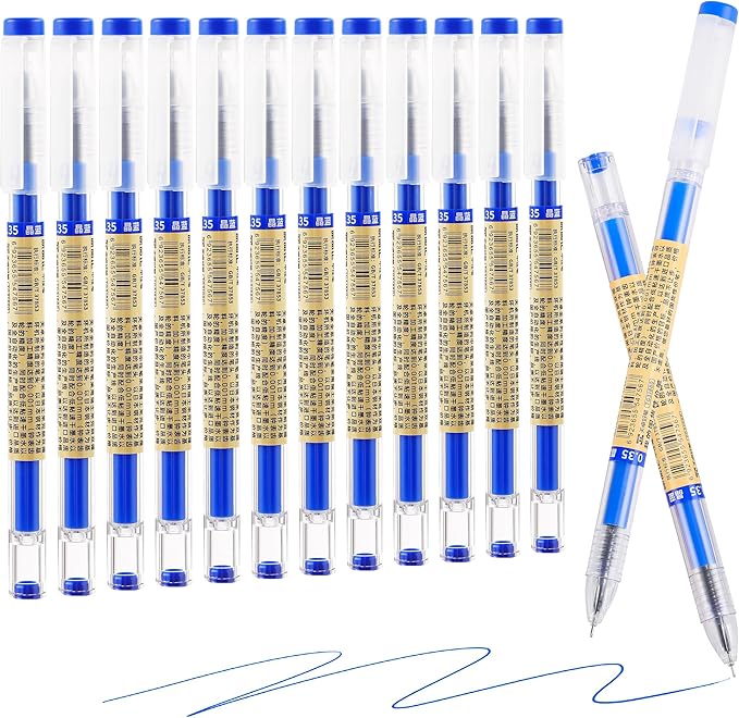 RIANCY 12 Pack Blue Gel Ink Pens, 0.35mm Extra Fine Point, Smooth Writing Rollerball Pens, Japanese Style Quick Dry No Smear No Bleed Ballpoint Pens for Journaling Note Taking Office School Supplies