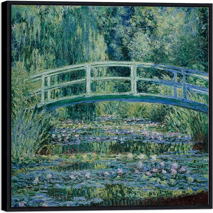 Wieco Art Black Framed Canvas Print Wall Art Water-Lily Pond,1899 by Claude Monet Impressionism Art Print Picture Artwork for Living Room Bedroom Home Kitchen Decorations