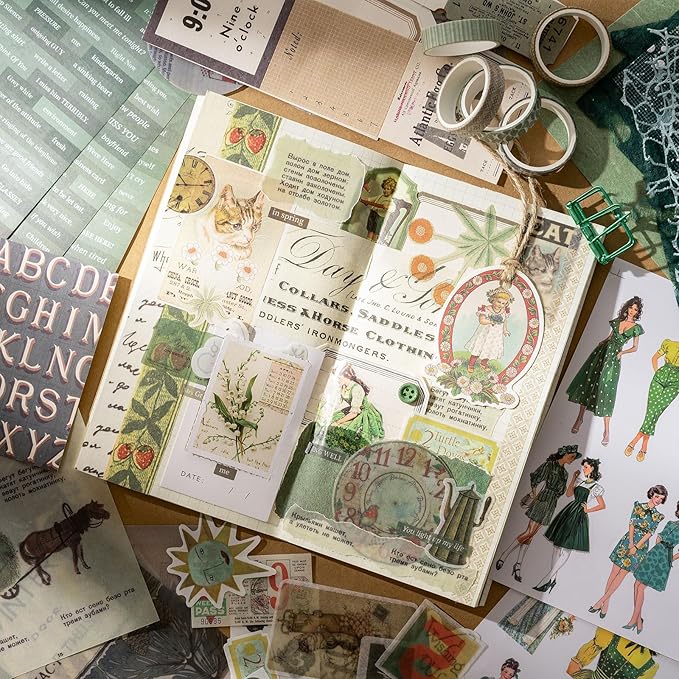YagCu Vintage Aesthetic Scrapbook Kit, Scrapbooking and Journaling Supplies for Beginner, Junk Journal Materials, Bullet Journals Stationery, Planner DIY Arts Craft Collage, Women Adults