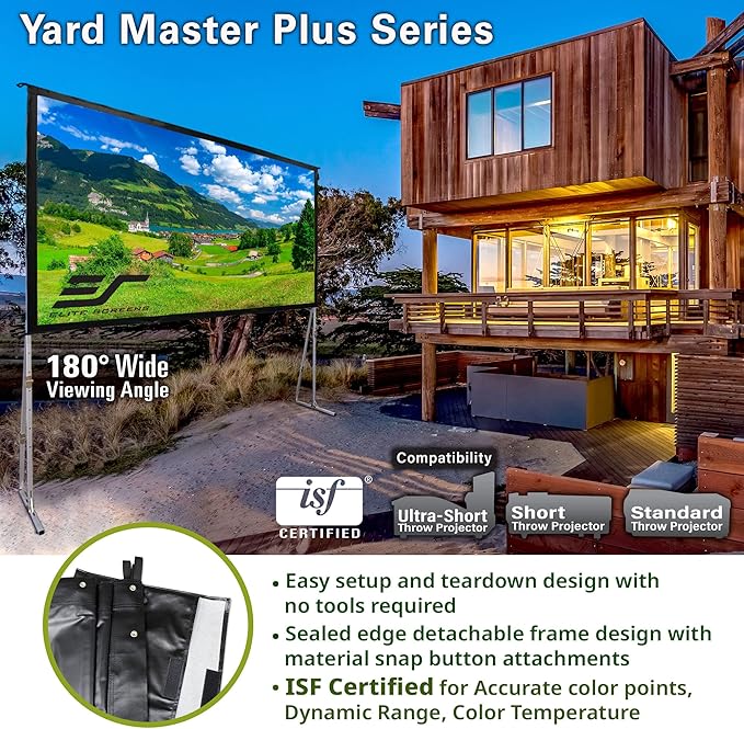 Elite Screens Yard Master Plus, 180-INCH 16:9 Height Setting Adjustable Portable Projector Screen, 4K HD Outdoor Indoor Movie Theater Front Projection, US Based Company 2-YEAR WARRANTY, OMS180H2PLUS