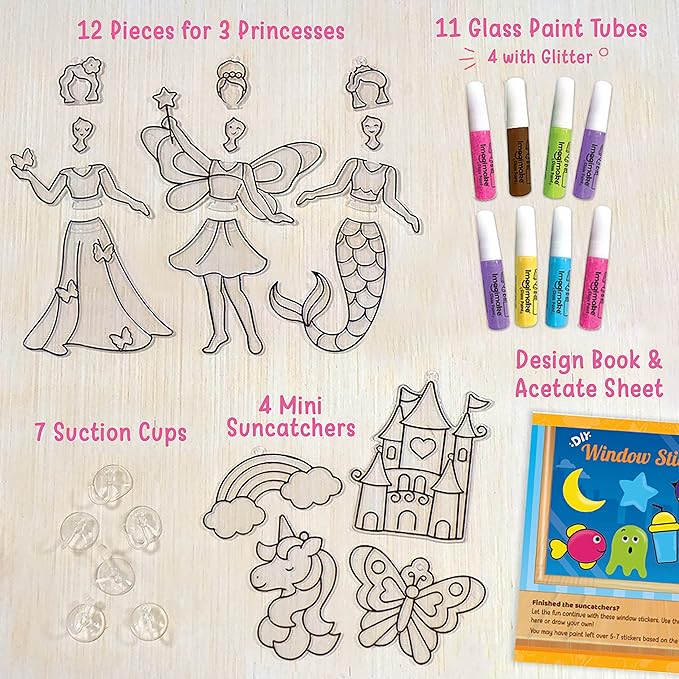 Imagimake Window Art Princess | Suncatcher Kit | Arts and Crafts for Kids Ages 8-12 | Girls Toys Age 6-8 | Princess Gifts for Girls Age 6-8 | 5 Year Old Girl Gift | Fun Christmas Gifts for Grandkids