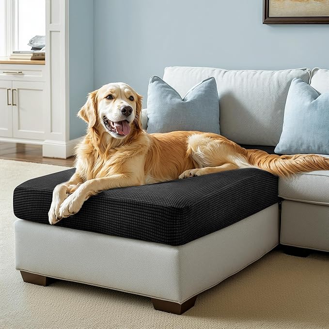 CHUN YI Stretch Sectional Couch Covers 1 Piece Chaise Lounge Slipcover L Shape Separate Cushion, Chaise Couch Cover for Both Left/Right Sectional Couch (Chaise Cover, Black)