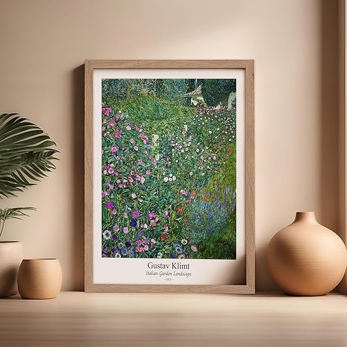 Poster Master Vintage Gustav Klimt Poster - Retro Italian Garden Landscape Print - Art Nouveau - Floral Art - Botanical Art - Classic Painting - Aesthetic Living Room Decor - 16x20 Beige Framed