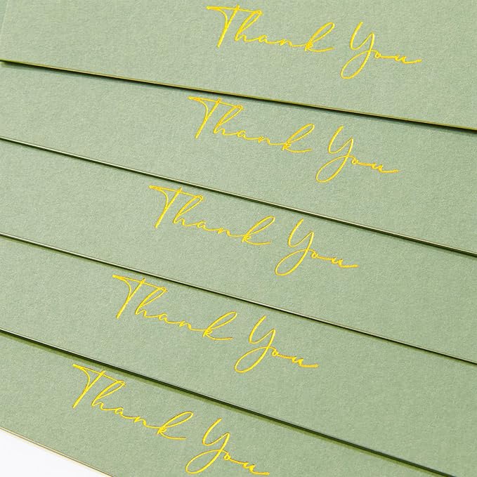 Crisky Thank You Cards with Envelopes & Stickers， 50 Pack Green Bridal Shower Graduation Thank You Cards Small Business, Wedding Baby Shower Birthday Funeral Notes Bulk