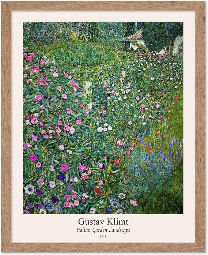 Poster Master Vintage Gustav Klimt Poster - Retro Italian Garden Landscape Print - Art Nouveau - Floral Art - Botanical Art - Classic Painting - Aesthetic Living Room Decor - 8x10 Beige Framed