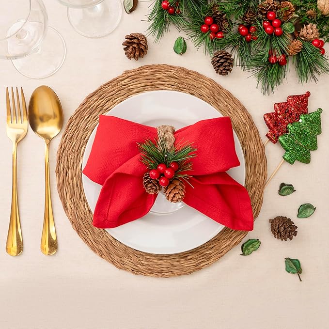 Blue Needles Solid Cloth Napkins Set of 12 Red 100% Cotton Dinner Napkins 18x18 inches - Soft, Reusable, Absorbent & Washable Linen, Ideal for Christmas Events, Parties & Everyday Use