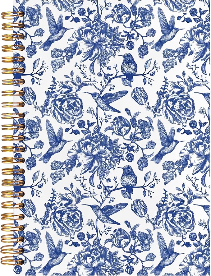 BearCake Chinoiserie Grandmillennial Notebook Journal, Blue Floral Aesthetic Notebook, Chinoiserie Journal, Blue Aesthetic Office Supplies, Notebooks for Work, Hardcover Spiral Notebook 5.5x8.3