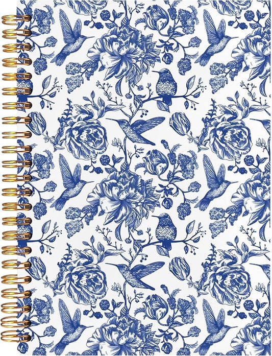 BearCake Chinoiserie Grandmillennial Notebook Journal, Blue Floral Aesthetic Notebook, Chinoiserie Journal, Blue Aesthetic Office Supplies, Notebooks for Work, Hardcover Spiral Notebook 5.5x8.3