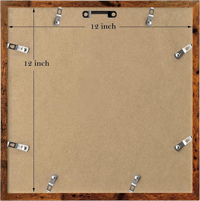 eletecpro 12x12 Picture Frames Set of 9 with Mat for 8x8 Photos or without Mat for 12x12, Square Gallery Wall Decor Collage for Picture Display, Rustic Brown Frame Set for Wall Hanging