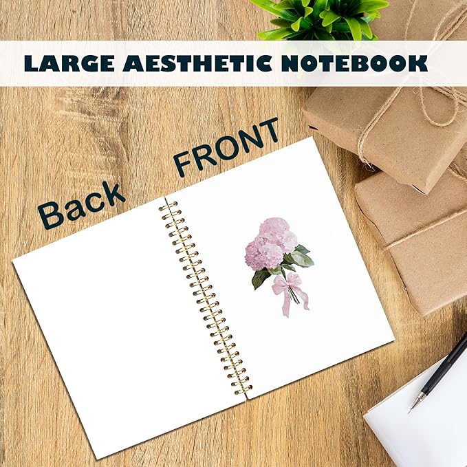 Hydrangea Pink Floral Notebook, Floral Notebook Journal Journaling for Note Taking, Aesthetic Spiral Notebook Journals for Writing, Spiral Notebook 5.5x8.3 Inch