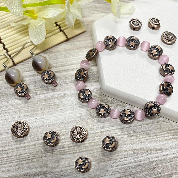 Copper Spacer Beads 69Pcs Flat Beads for Jewelry Making Supplies for Adults Small Seed Beads for Necklace Earring Bead Bracelet Making Kit Beads Bulk Silver Jewelry Set 9mm